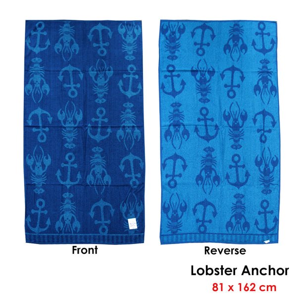 Velour Reversible Beach Towel Blue Lobster Anchor Towels & Washcloths
