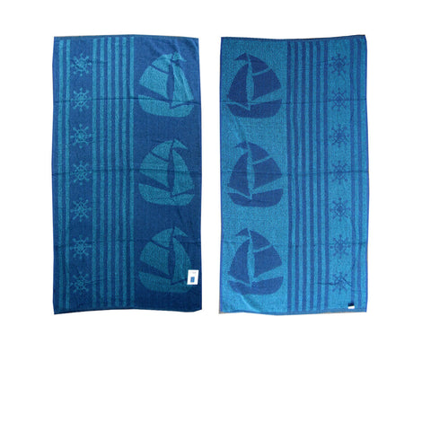 Set Of 4 Imperfect Jacquard Terry Beach Towels Sail Boat