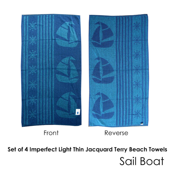 Set Of 4 Imperfect Terry Beach Towels Sail Boat Towels & Washcloths