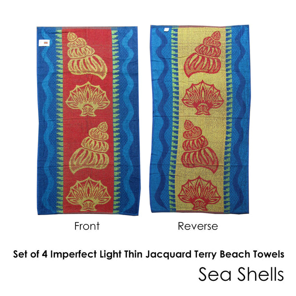 Set Of 4 Imperfect Terry Beach Towels Sea Shells Towels & Washcloths