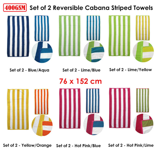 Set Of 2 Reversible Cabana Striped Towels