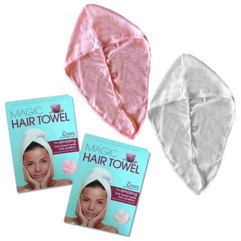 Set Of 2 Magic Quick Dry Microfibre Hair Dryer Towels Pink + White Towels & Washcloths