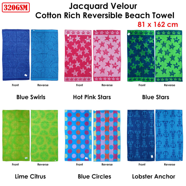 Velour Reversible Beach Towel Blue Stars Towels & Washcloths