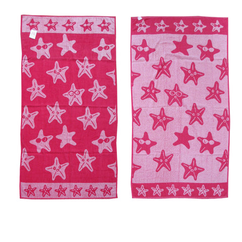 Velour Reversible Beach Towel Hot Pink Stars Towels & Washcloths