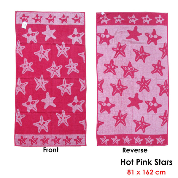 Velour Reversible Beach Towel Hot Pink Stars Towels & Washcloths