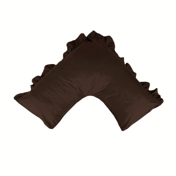 280Tc Luxury Percale Ruffled V Pillowcase Chocolate Pillow Cases