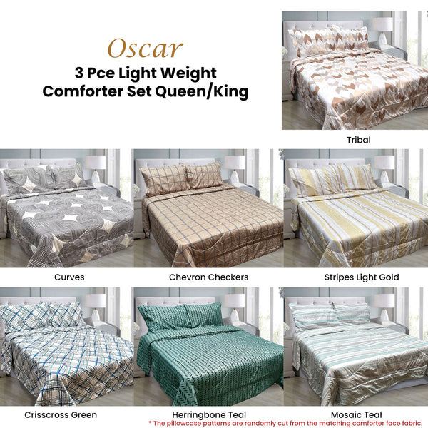 Hotel Living 3 Pce Light Weight Comforter Set Queen/King Oscar Crisscross Comforter Sets Queen