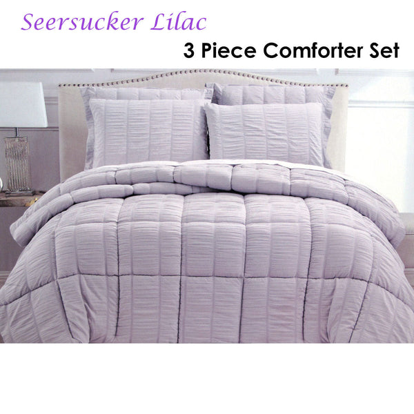 Hotel Living 3 Piece Seersucker Comforter Set Lilac Quilt Covers