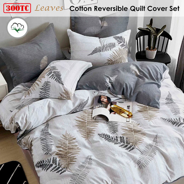 Leaves Reversible Quilt Cover Set Queen