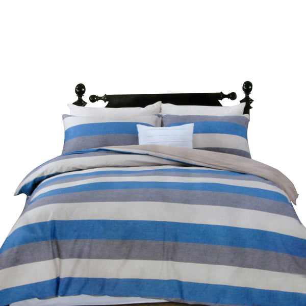 250Tc Cotton Reversible Quilt Cover Set Beachy Stripes Queen Quilt Covers