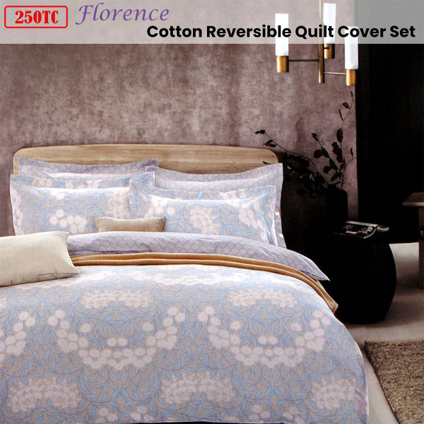 250Tc Florence Cotton Reversible Quilt Cover Set Queen Quilt Covers