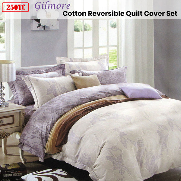 250Tc Gilmore Cotton Reversible Quilt Cover Set Quilt Covers