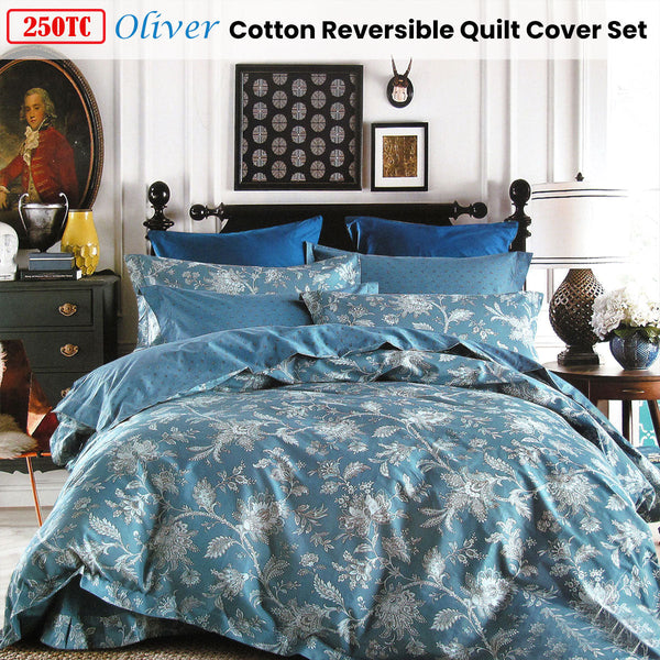 250Tc Oliver Cotton Reversible Quilt Cover Set Quilt Covers