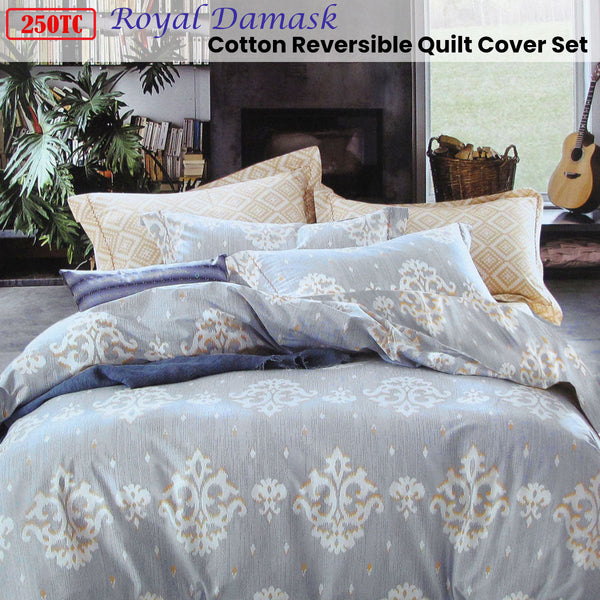 250Tc Royal Damask Cotton Quilt Cover Set Queen Quilt Covers