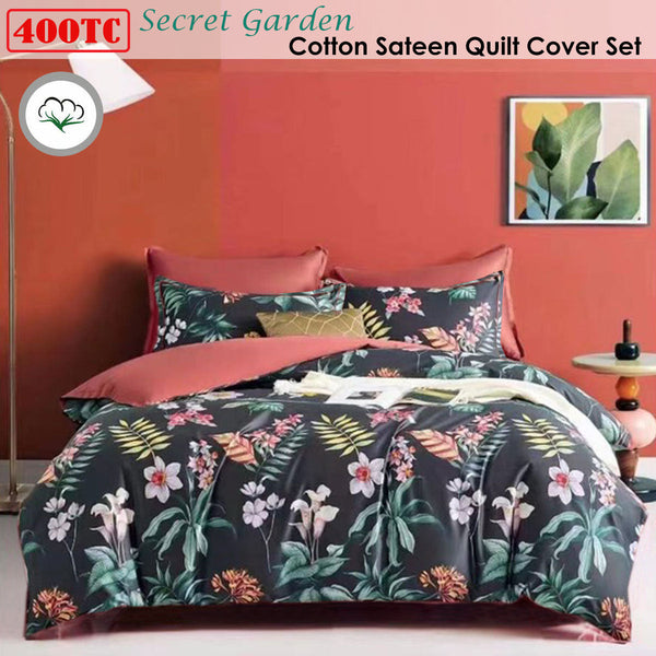 400Tc Cotton Sateen Quilt Cover Set Secret Garden King Quilt Covers
