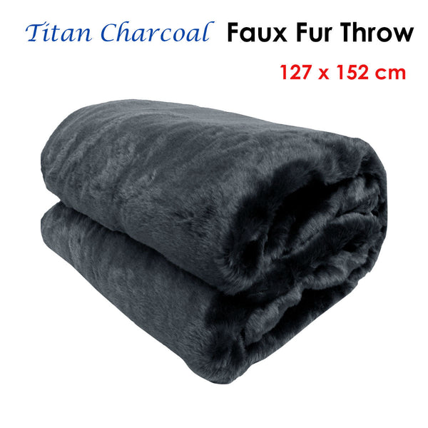 Titan Charcoal Faux Fur Throw Rug 127 X 152 Cm Throws & Afghans