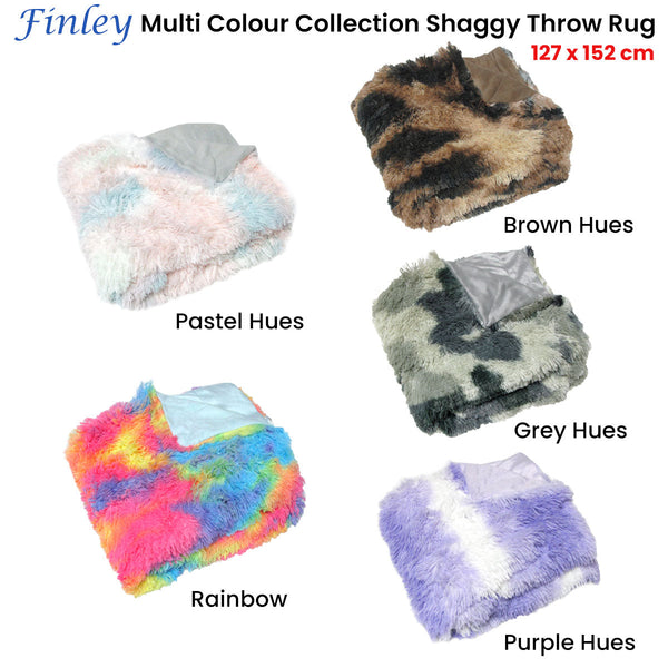 Finley Multi Colour Collection Shaggy Throw Rug 127 X 152Cm Pastel Hues Throws & Afghans