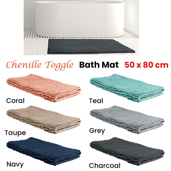 Chenille Toggle Bath Mat 50 X 80Cm Bath Mats Rugs & Toilet Covers