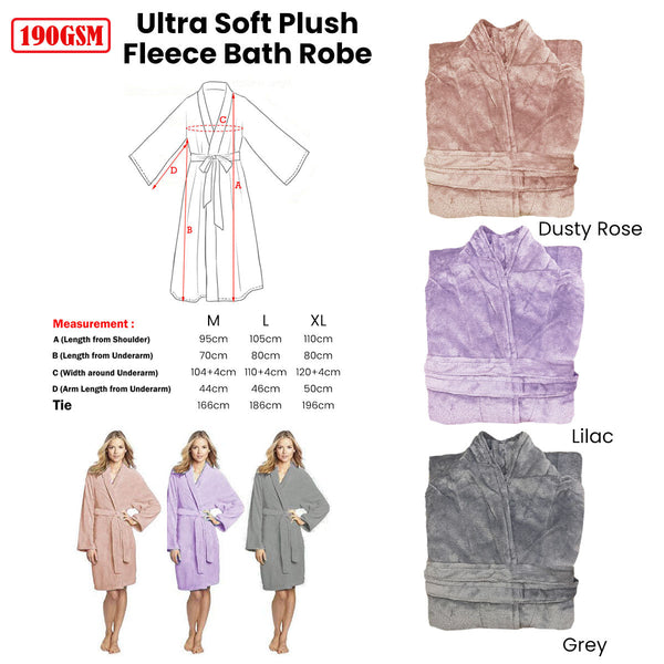 190Gsm Ultra Soft Plush Fleece Bath Robe Sleepwear & Robes