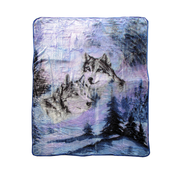 375Gsm 1 Ply 3D Print Faux Mink Blanket Queen 200X240 Cm Winter Wolf Blankets