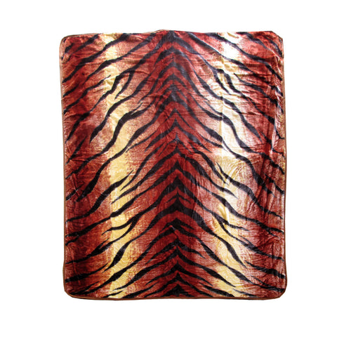 375Gsm 1 Ply Animal Print Faux Mink Blanket Queen 200X240 Cm Tiger Blankets