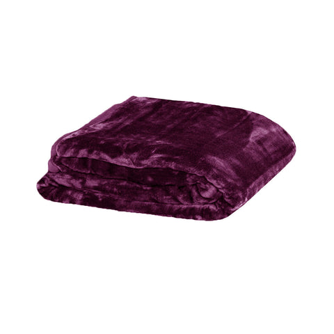 375Gsm 1 Ply Solid Faux Mink Blanket Queen 200X240 Cm Plum Blankets