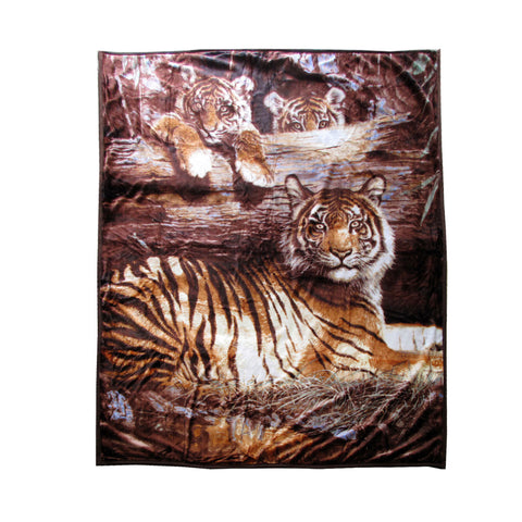 675Gsm 2 Ply 3D Print Faux Mink Blanket Queen 200X240 Cm Tiger Family Blankets