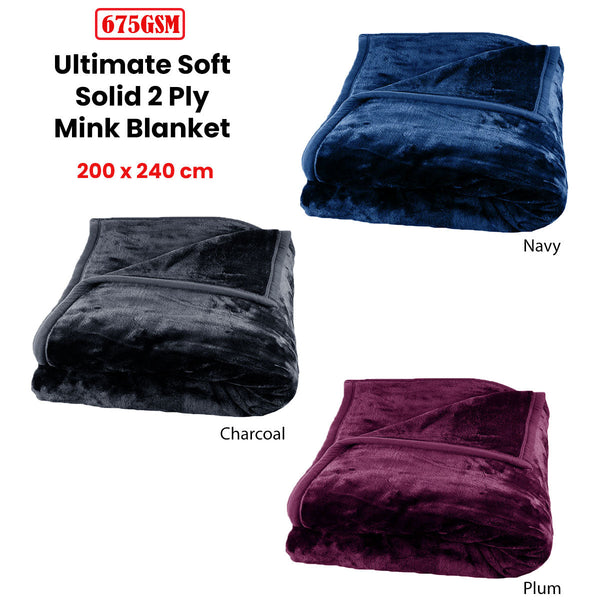 675Gsm 2 Ply Solid Faux Mink Blanket Queen 200X240 Cm Blankets