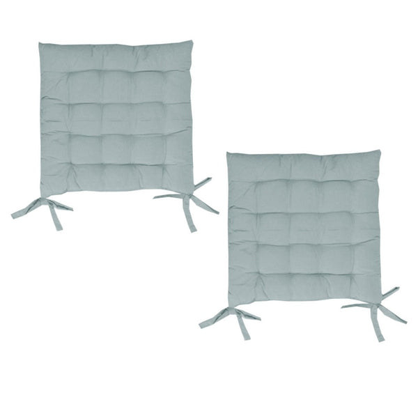 Set Of 2 Chair Pads With Ties 40 X Cm Silver Blue Cushions & Decorative Pillows