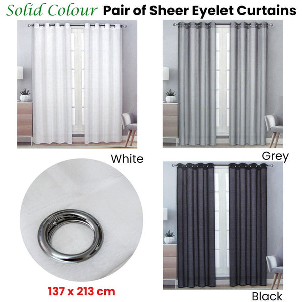 Pair Of Solid Colour Sheer Eyelet Curtains 137 X 213 Cm Black Curtains & Drapes