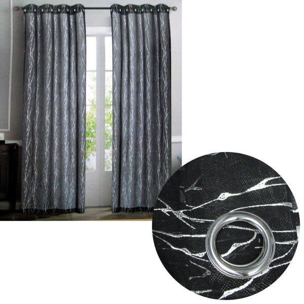Pair Of Sheer Eyelet Curtains Black With Silver Foils 137 X 213 Cm Curtains & Drapes