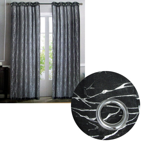 Pair Of Sheer Eyelet Curtains Black With Silver Foils 137 X 213 Cm Curtains & Drapes