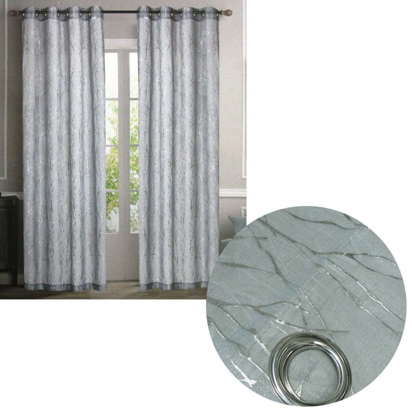 Pair Of Sheer Eyelet Curtains Grey With Silver Foils 137 X 213 Cm Curtains & Drapes