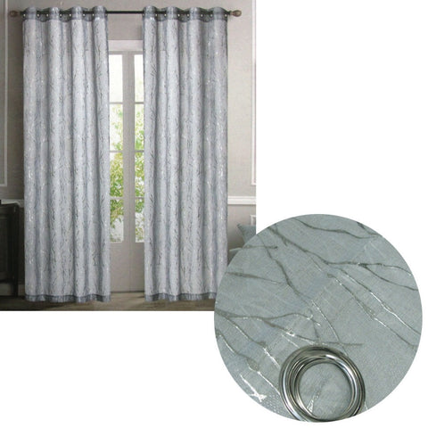 Pair Of Sheer Eyelet Curtains Grey With Silver Foils 137 X 213 Cm Curtains & Drapes