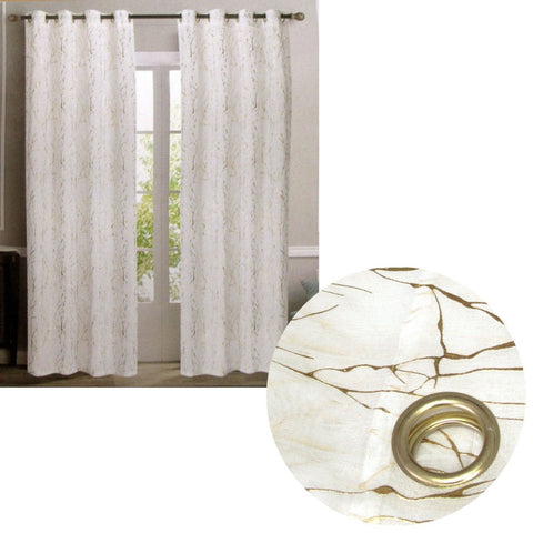Pair Of Sheer Eyelet Curtains White With Gold Foils 137 X 213 Cm Curtains & Drapes