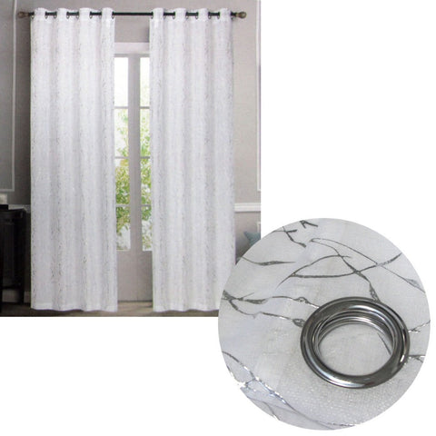 Pair Of Sheer Eyelet Curtains White With Silver Foils 137 X 213 Cm Curtains & Drapes