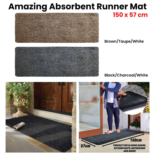 Amazing Absorbent Runner Mat 150 X 57 Cm Brown/Taupe/White Door Mats & Floor Mats