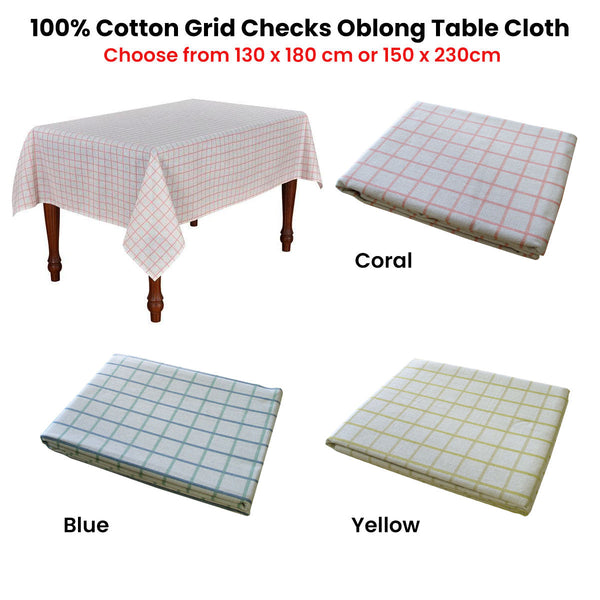 Cotton Grid Checks Oblong Table Cloth 150 X 230Cm Table Cloths