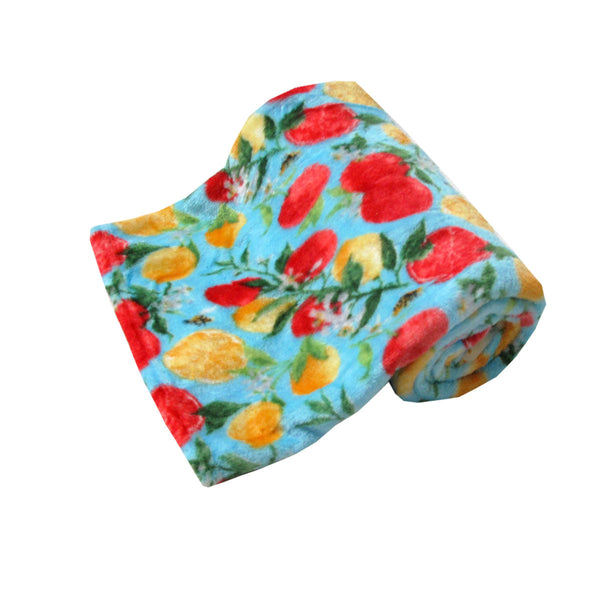 190Gsm Fashion Printed Ultra Soft Coral Fleece Throw 127 X 152Cm Fruit & Bees Throws & Afghans
