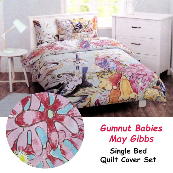 Caprice May Gibbs Gumnut Babies Licensed Quilt Cover Set Single Single Bed Quilts