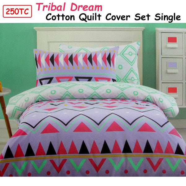 250Tc Tribal Dream 100% Cotton Quilt Cover Set Single Quilt Covers