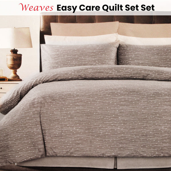 Weaves Coffee Easy Care Quilt Cover Set Double Quilt Covers