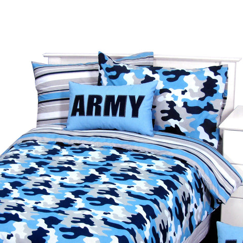 Army Camouflage Blue Quilt Cover Set Single
