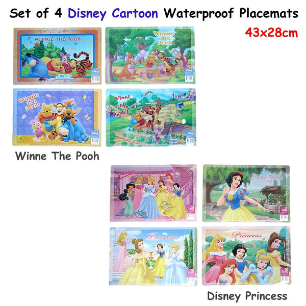 Disney Set Of 4 Cartoon Waterproof Placemats Princess