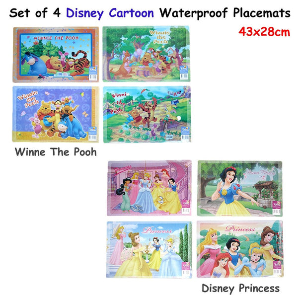 Disney Set Of 4 Cartoon Waterproof Princess Placemats