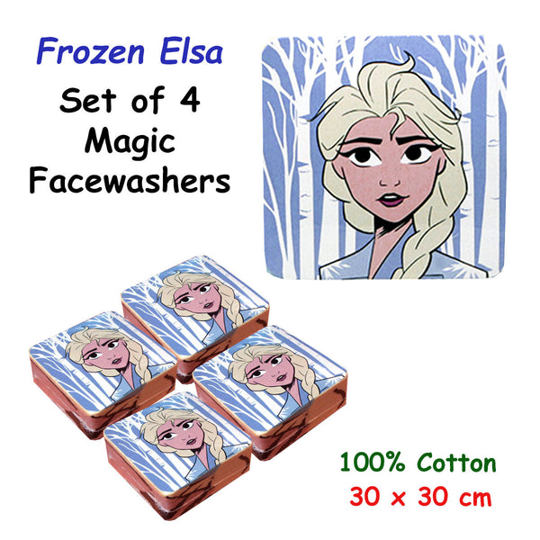 Caprice Frozen Elsa Set Of 4 Cotton Licensed Magic Facewashers 30 X Cm Towels & Washcloths