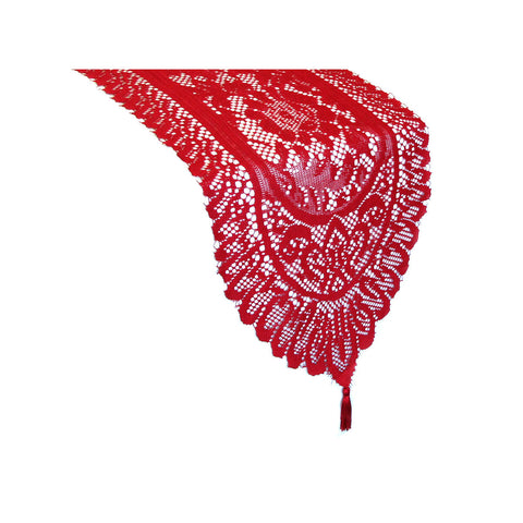 Logan Red Lace Table Runner With Tassle