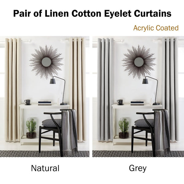 Designers Choice Pair Of Linen Cotton Coated Eyelet Curtains Natural 140 X 213Cm Curtains & Drapes