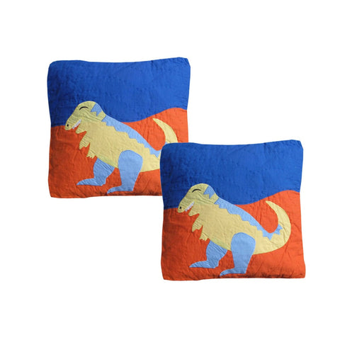 Pack Of 2 Dinosaur Embroidered Quilted Cushion Covers 43 X Cm