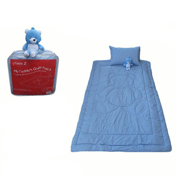 Phase 2 My Teddy's Quilt / Comforter Set With Toy Blue Single Single Bed Comforters